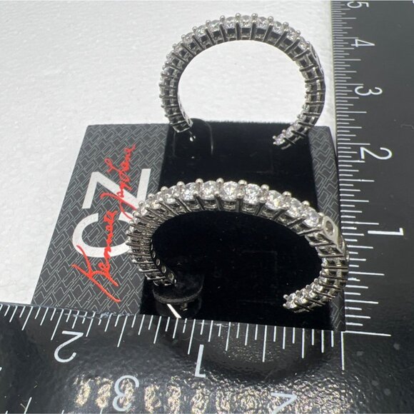 Kenneth Jay Lane Earrings CZ Hoop Inside Out Silver Tone Original Card - Picture 6 of 6